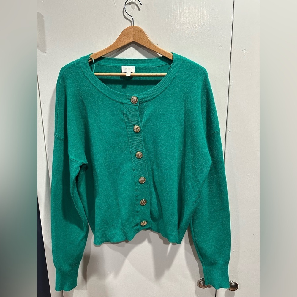 Cyrus Green Knit Sweater with Gold Button